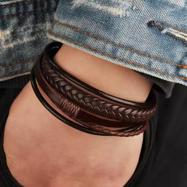 Rustikales Geflochtenes Lederarmband für Herren