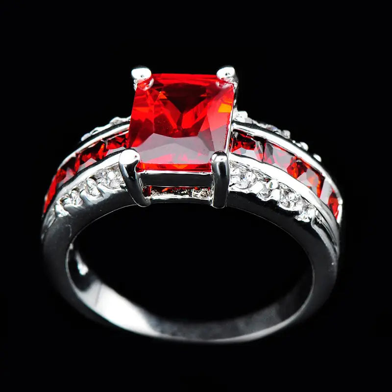 Silberne Rubin-Spalt-Shank-Ring