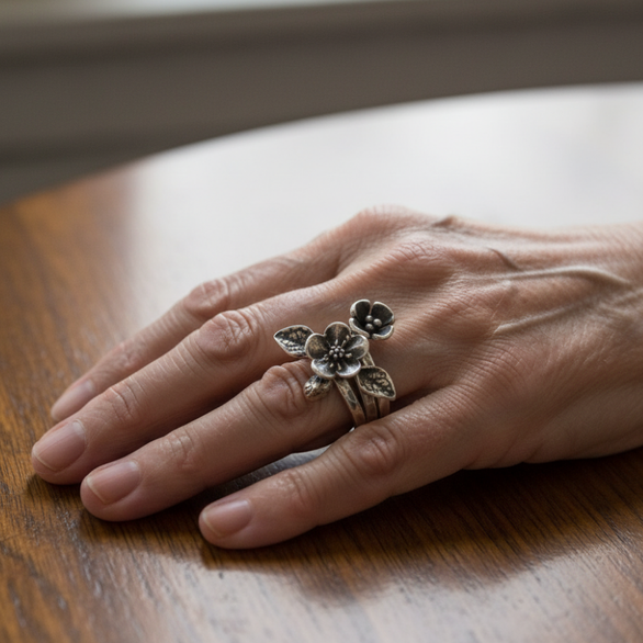 Vintage Blumen Silber Schicht Ring