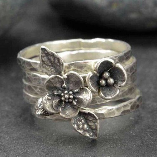 Vintage Blüten Silber Schicht Ring